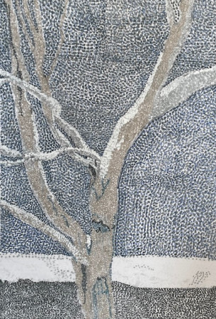 Snow and the tree (nr.2604) mixed techniques on paper / 50.4 x 42 cm